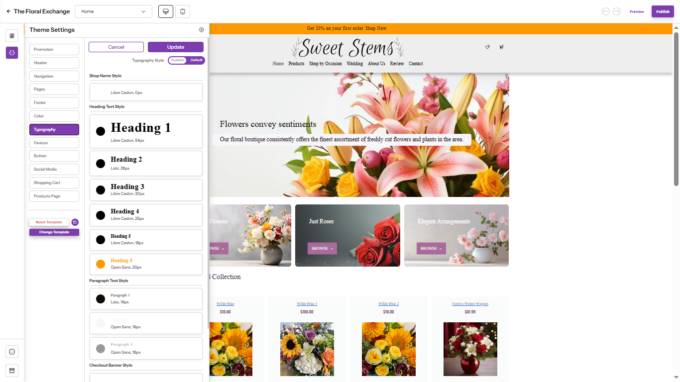 Color Palette and Typography Customization in BoostFloral Website Builder