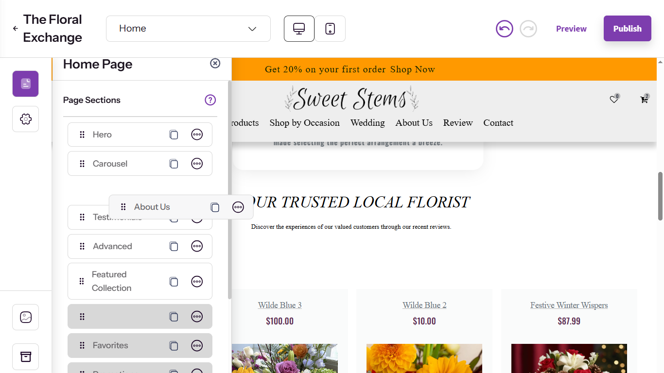 Drag-and-Drop Page Section Customization